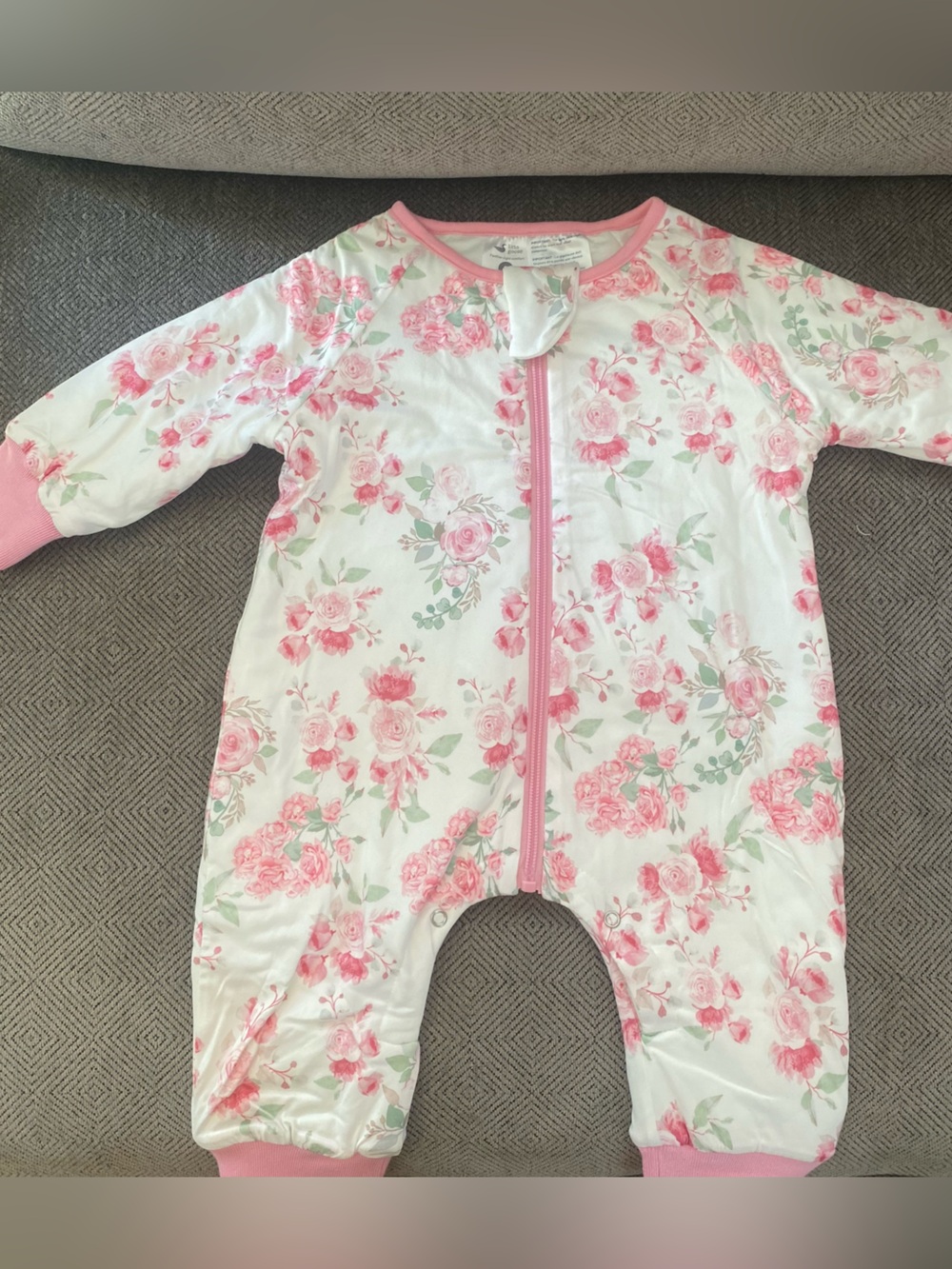 Pink Floral Quilted Zip Front Baby Sleep Pajamas